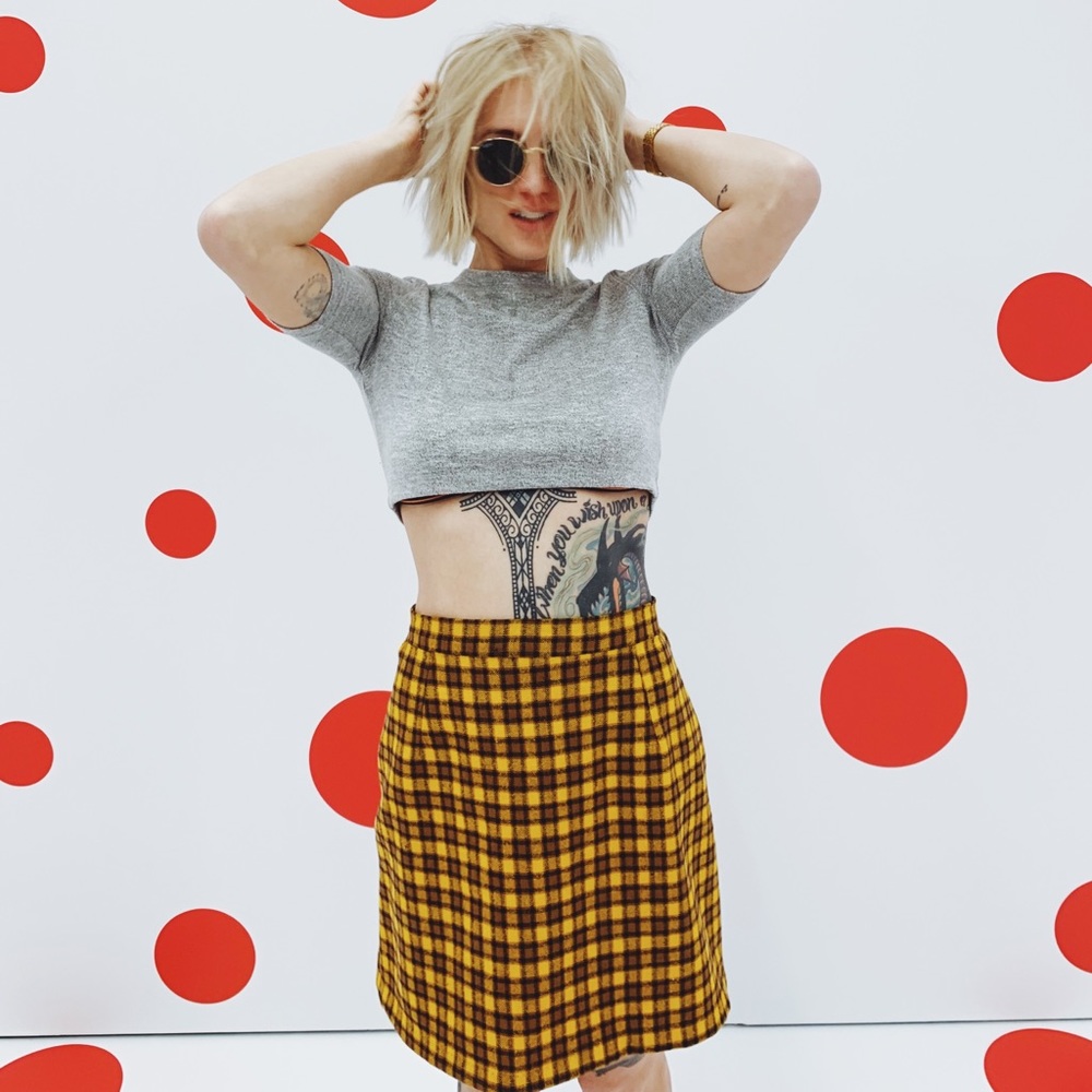 Réformation vintage yellow plaid skirt
